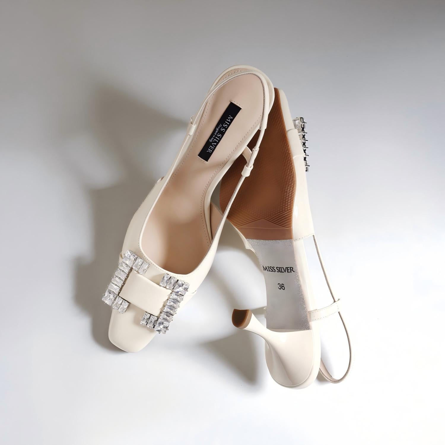 Crystal Buckle Slingback Kitten Heel Pumps