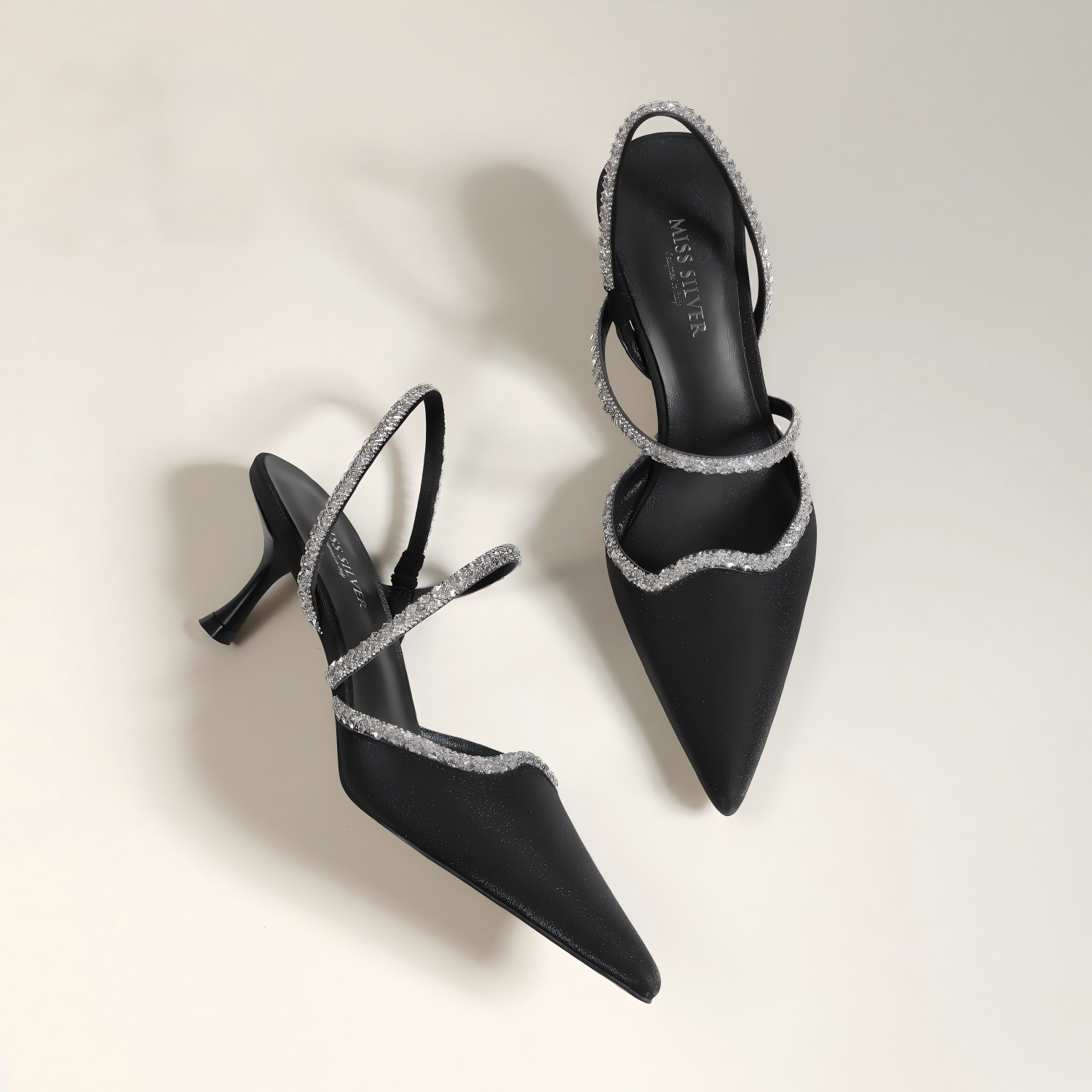 Rhinestone Crisscross Strap Slingback Kitten Heels