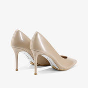 Nude Patent Leather Pointed-Toe Stiletto Pumps