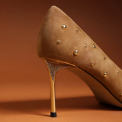 Tan Suede Studded Pointed-Toe Stiletto Pumps