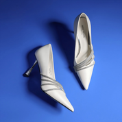 Sleek White Stiletto Heels with Multi-Crystal Strap Detail