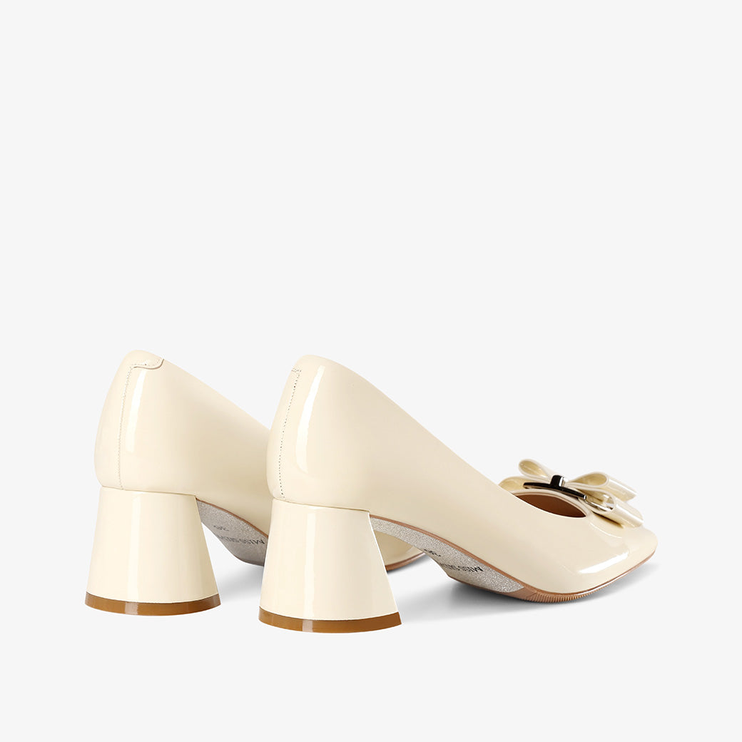 White Block Heel Mid Heel Pumps – Elegant Comfortable Dress Shoes