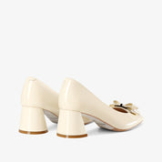 White Block Heel Mid Heel Pumps – Elegant Comfortable Dress Shoes
