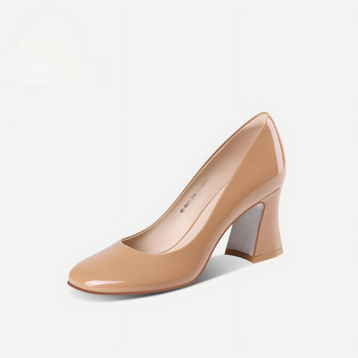 Timeless Nude Patent Leather Chunky Heel Evening Pumps