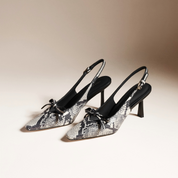 Snake Print Bow Slingback Heels
