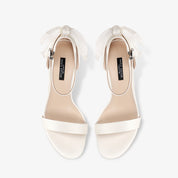 White Ankle Strap Block Heel Sandals