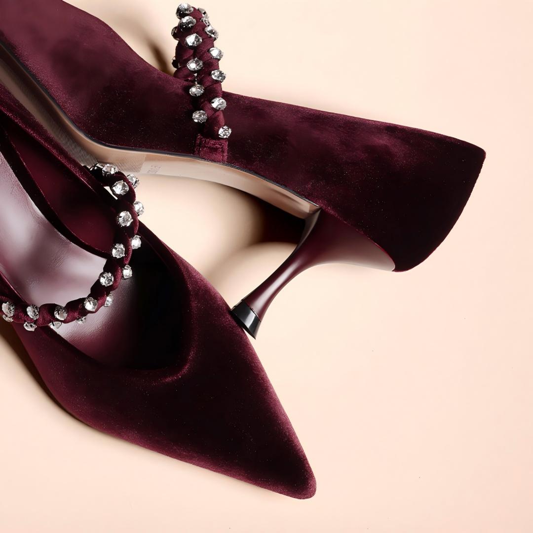 Burgundy Velvet Mary Jane Pumps
