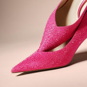 Pink Teardrop Crystal Pointed Toe Stiletto Pumps