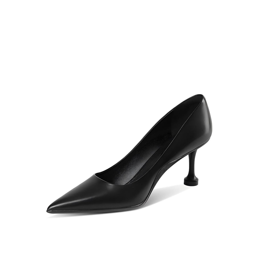 Black Leather Flared/Fluted Heel Pointed Toe Pumps