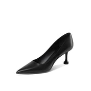 Black Leather Flared/Fluted Heel Pointed Toe Pumps