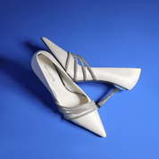 Sleek White Stiletto Heels with Multi-Crystal Strap Detail