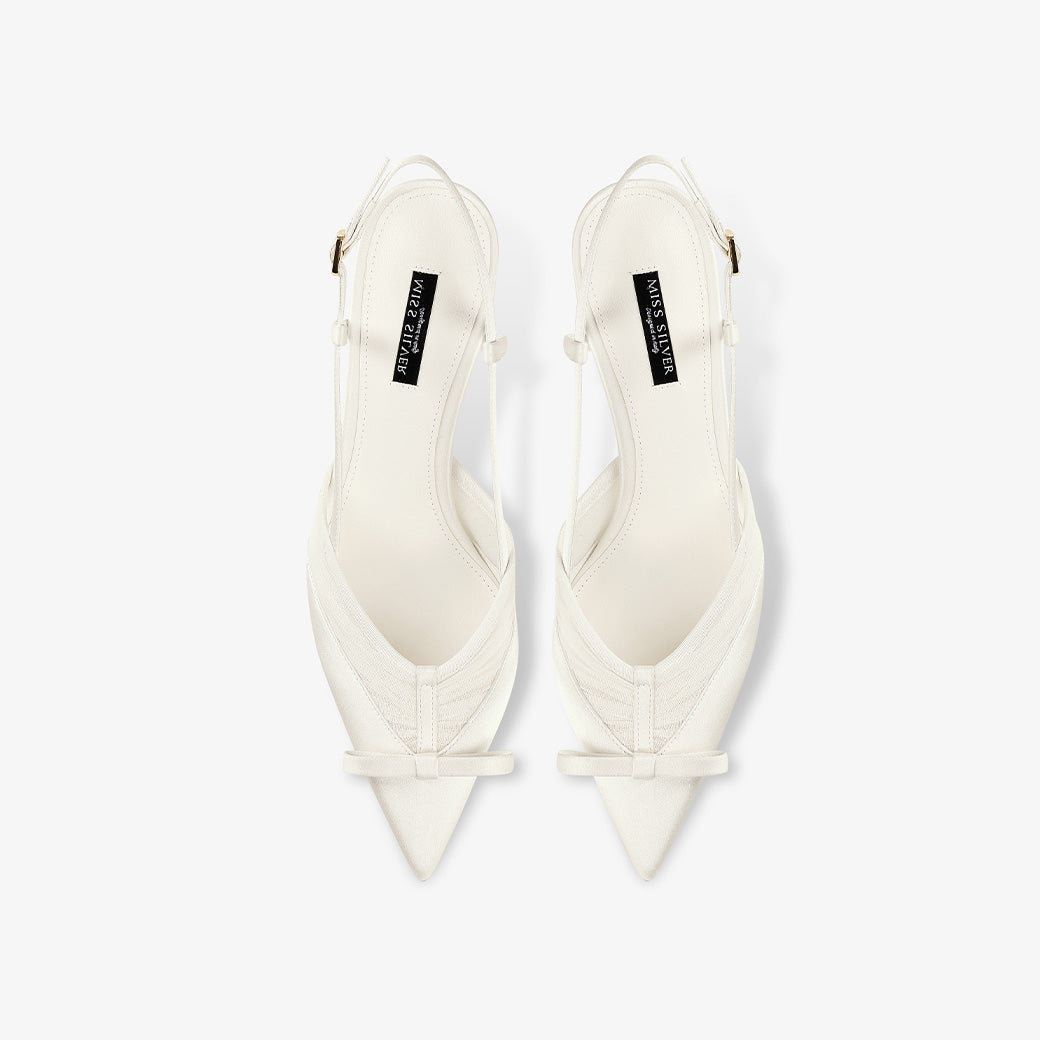 White Slingback Pointed Toe Stiletto Pumps
