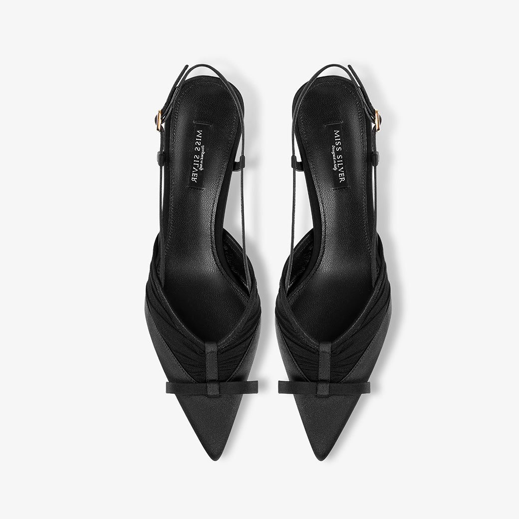 Luxury Black Slingback Pointed Toe Pumps