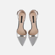 Silver Mirror Finish Ankle Strap Pumps