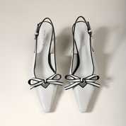 White Black Trim Bow Slingback Pointed Heels