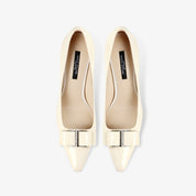 White Patent Leather Pointed Toe Stiletto Heels with Bow