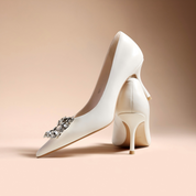 Off-White Calfskin Rhinestone Stiletto Pumps