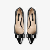 Sleek Black Stiletto Pumps in Patent Leather with Bow Detail