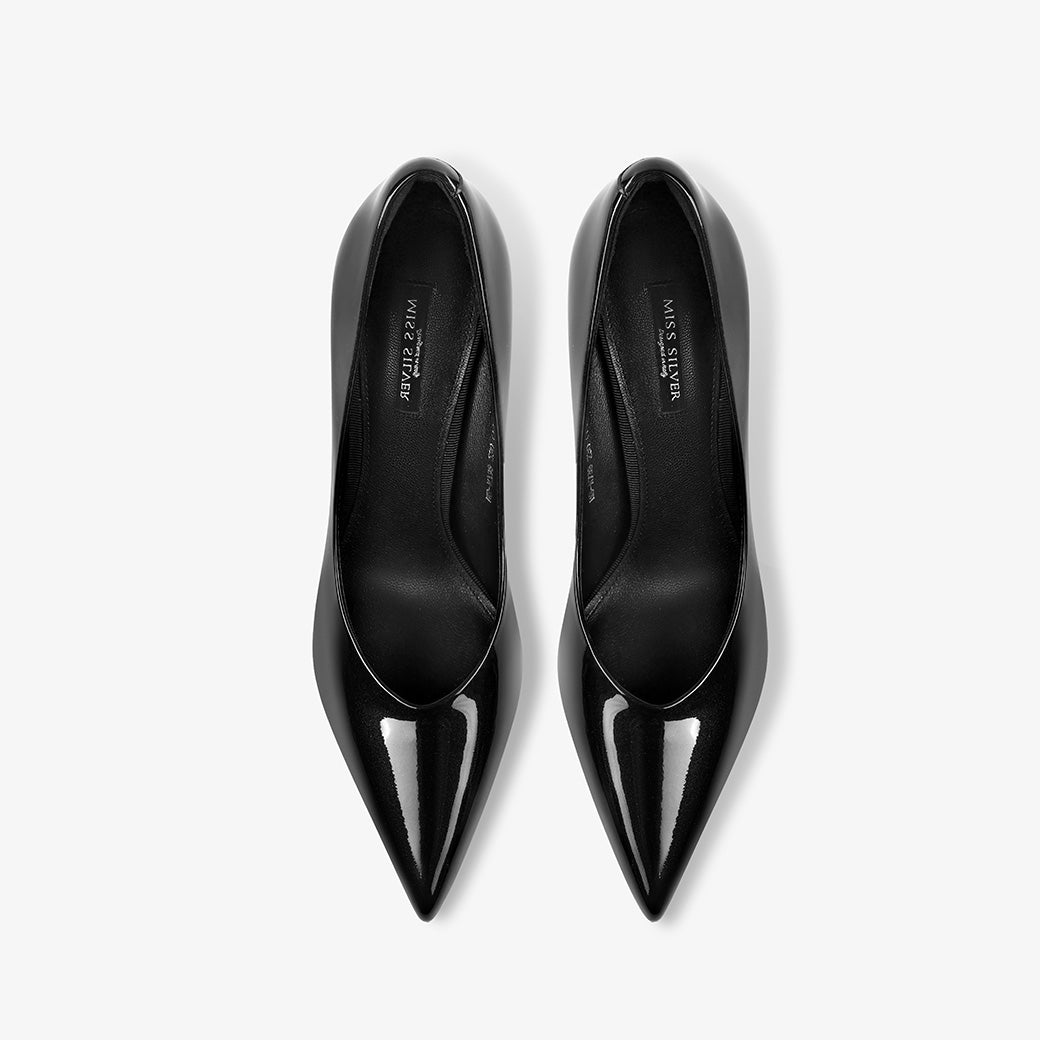 Black Patent Leather Pointed-Toe Stiletto Pumps