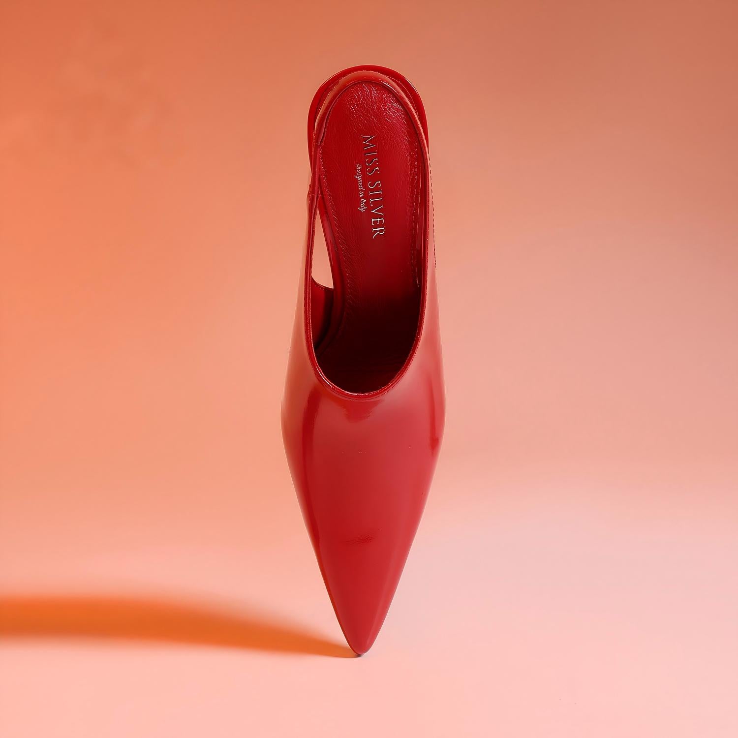 Red Patent Leather Pointed Toe Slingback Heel Sandals