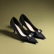 Black Satin Pointed-Toe Stiletto Pumps