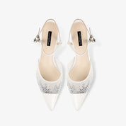 Pointed-Toe Rhinestone Mesh Slingback Heels
