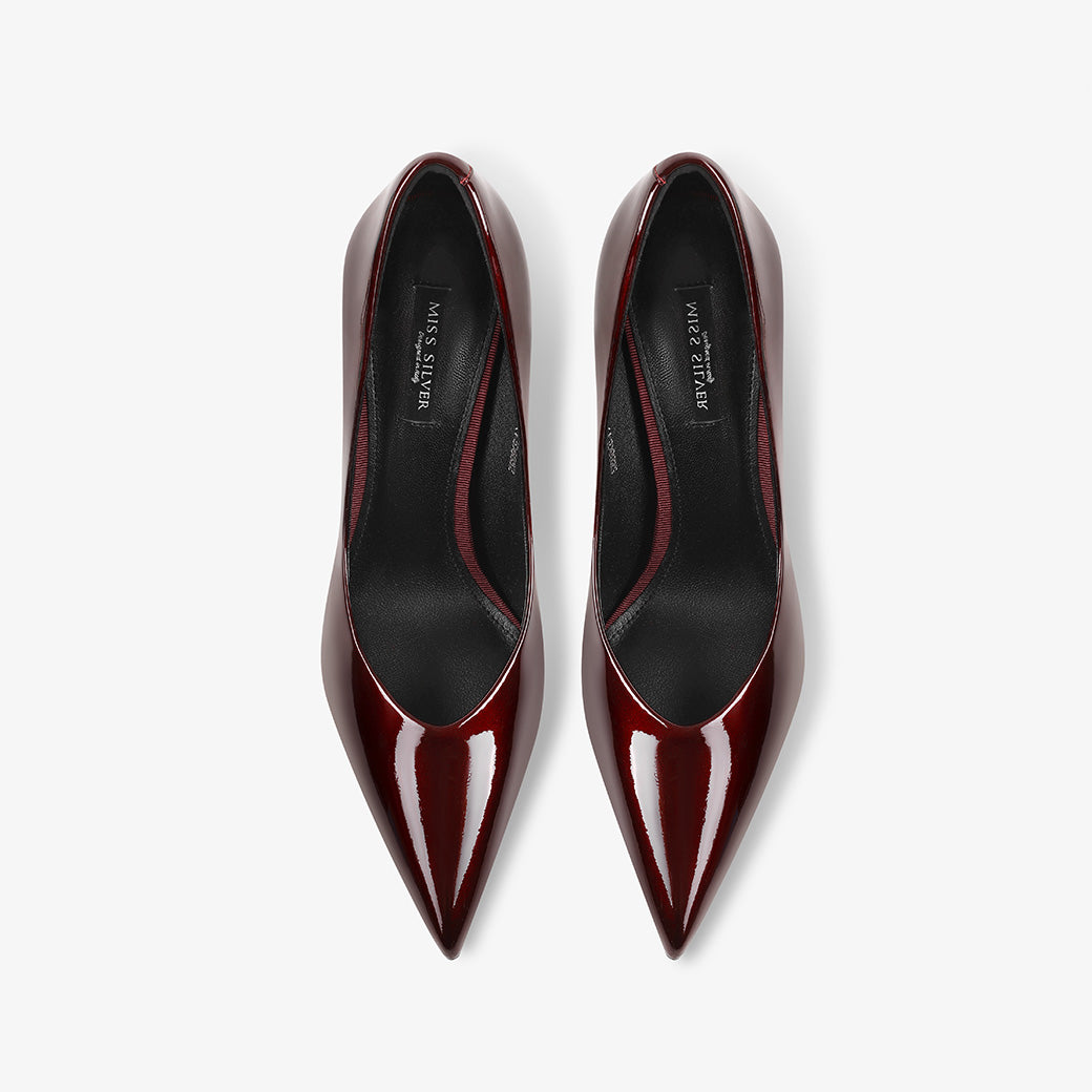 Cherry Red Patent Leather Pointy Toe Stiletto Pumps