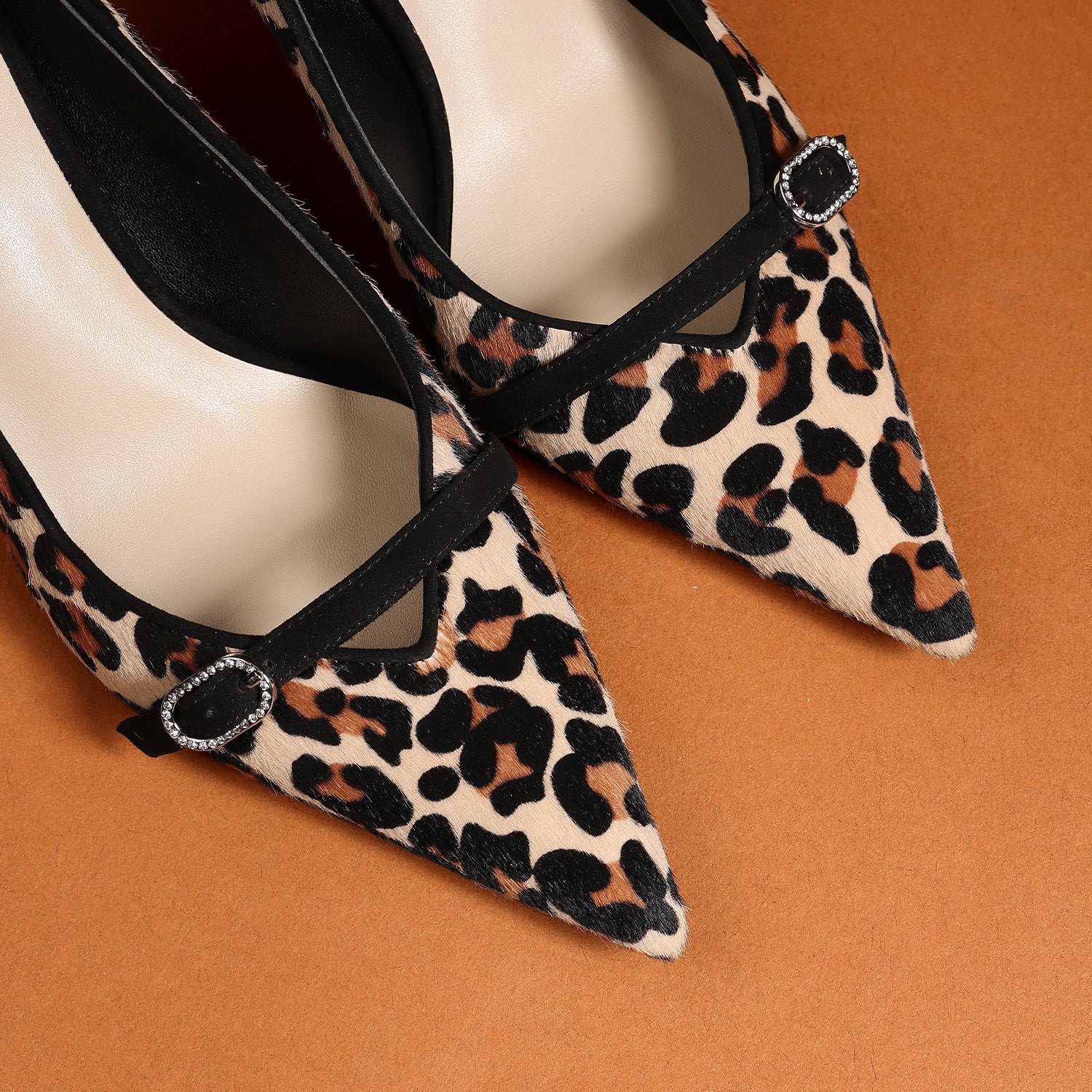 Leopard Print Lambskin Pointed-Toe Stiletto Heels for Women