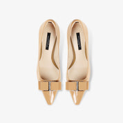 Nude Patent Leather Bow Pointed Toe Stiletto Pumps