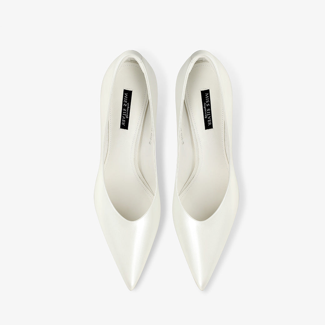 White Patent Leather Pointed-Toe Stiletto Pumps