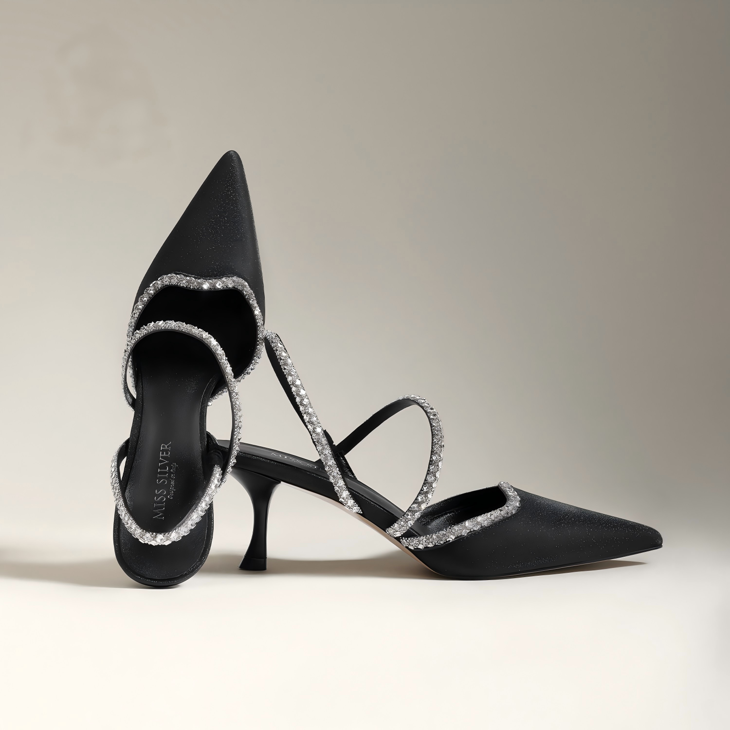 Rhinestone Crisscross Strap Slingback Kitten Heels