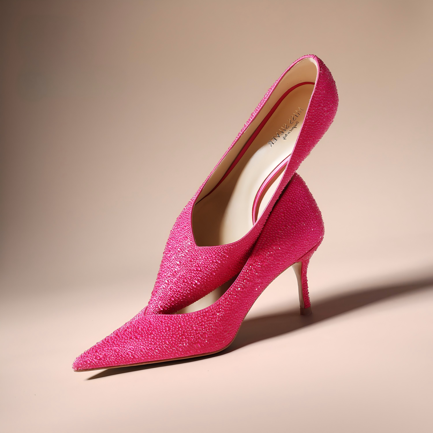 Pink Teardrop Crystal Pointed Toe Stiletto Pumps