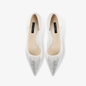White Sheer Mesh Ombre Rhinestone Pointed Toe Stiletto Pumps