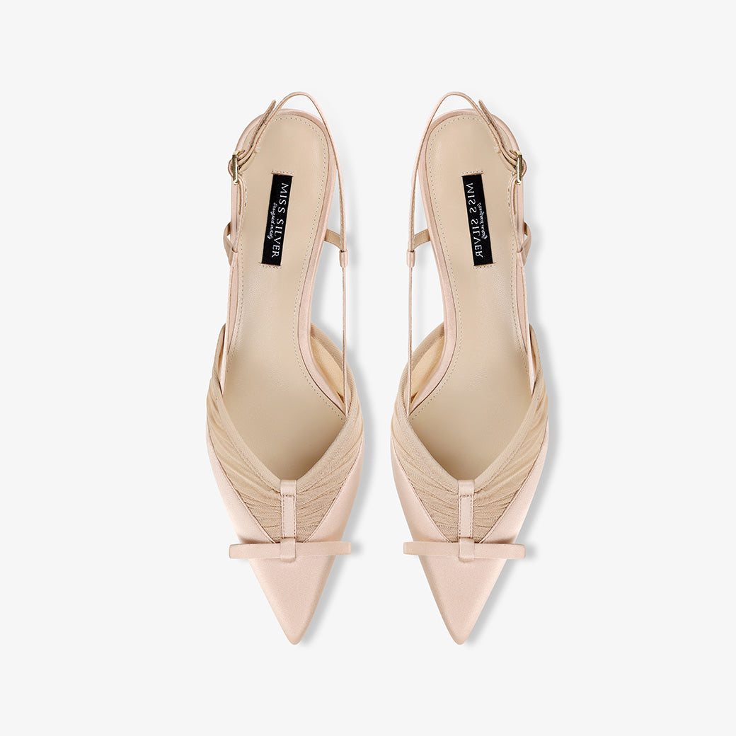 Mesh Bow T-Strap Slingback Pointed Stiletto Pumps