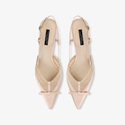 Mesh Bow T-Strap Slingback Pointed Stiletto Pumps