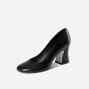 Soft Black Lambskin Heels with Comfortable Chunky Heel Design