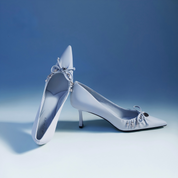 Sky Blue Crystal Bow Pointed-Toe Stiletto Heels
