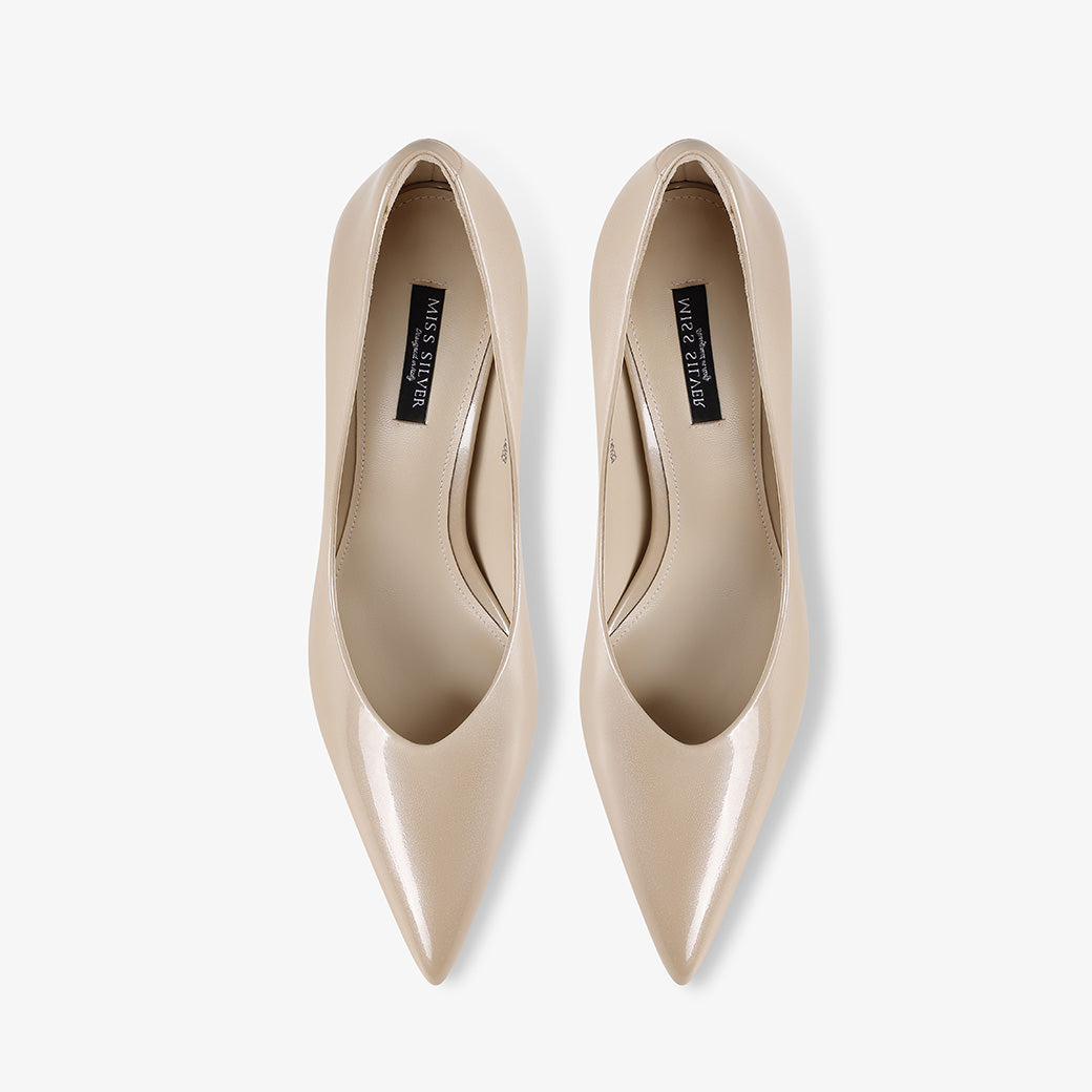 Nude Patent Leather Pointed-Toe Stiletto Pumps