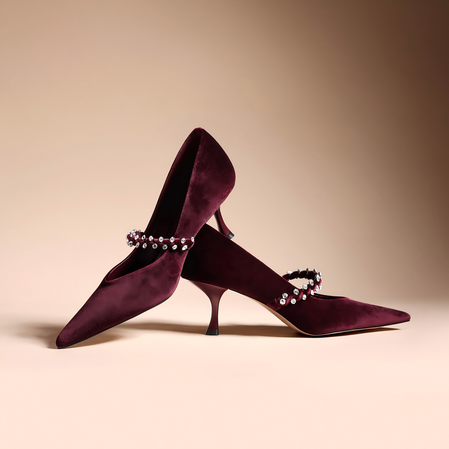Burgundy Velvet Mary Jane Pumps