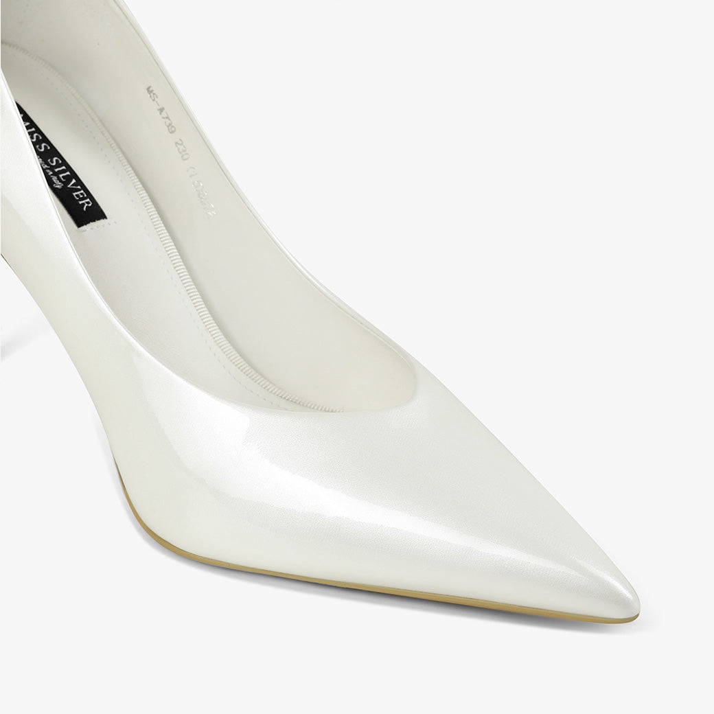 White Patent Leather Pointed-Toe Stiletto Pumps