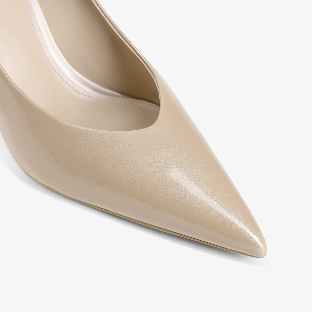 Nude Patent Leather Pointed-Toe Stiletto Pumps