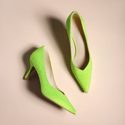 Neon Green Teardrop Crystal Pointed Toe Stiletto Pumps