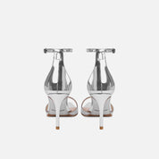 Silver Mirror Finish Ankle Strap Pumps