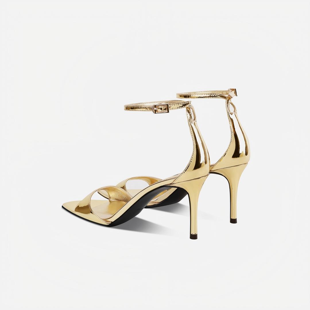 Metallic Gold Pointed Toe Ankle Strap Pumps
