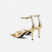 Metallic Gold Pointed Toe Ankle Strap Pumps
