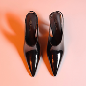Black Patent Leather Pointed Toe Slingback Heels