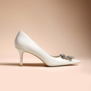 Off-White Calfskin Rhinestone Stiletto Pumps