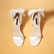 White Ankle Strap Block Heel Sandals