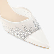 Pointed-Toe Rhinestone Mesh Slingback Heels
