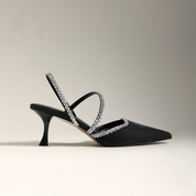 Rhinestone Crisscross Strap Slingback Kitten Heels